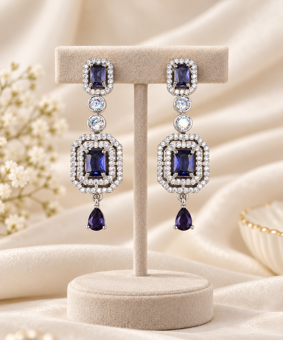Geometric Double Halo Drop Earrings